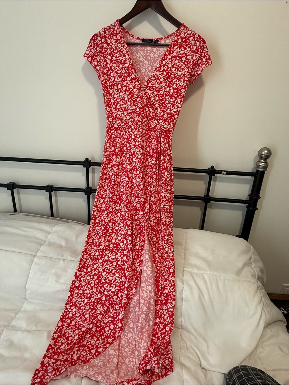 Rebel Sugar Red Floral Wrap Maxi Dress